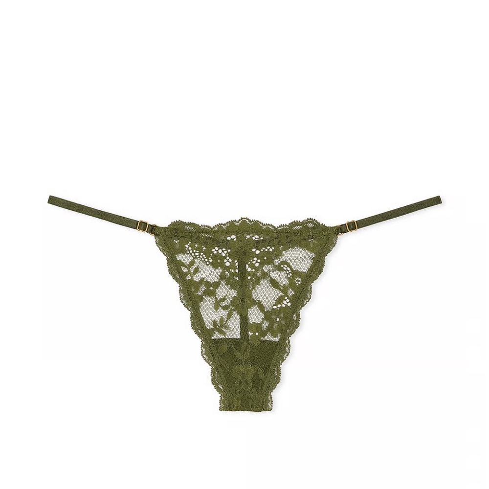 Victoria’s Secret Dream Angels Lace Adjustable V-String Panty Woodland Green XL
